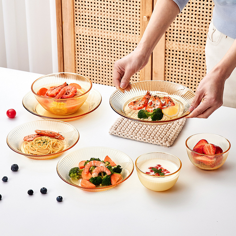琥珀玻璃碗碟餐具套装