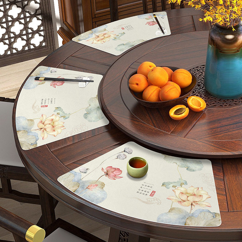 扇形餐垫高档皮革防水防油免洗圆桌垫防滑防烫中式酒店专用隔热垫,居家布艺,餐垫,淘宝优惠券,粉丝福利购,淘宝优惠卷