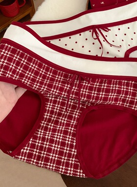 女士内裤纯棉裆7A类加长复古红色本命年好运结婚少女款高弹三角裤
