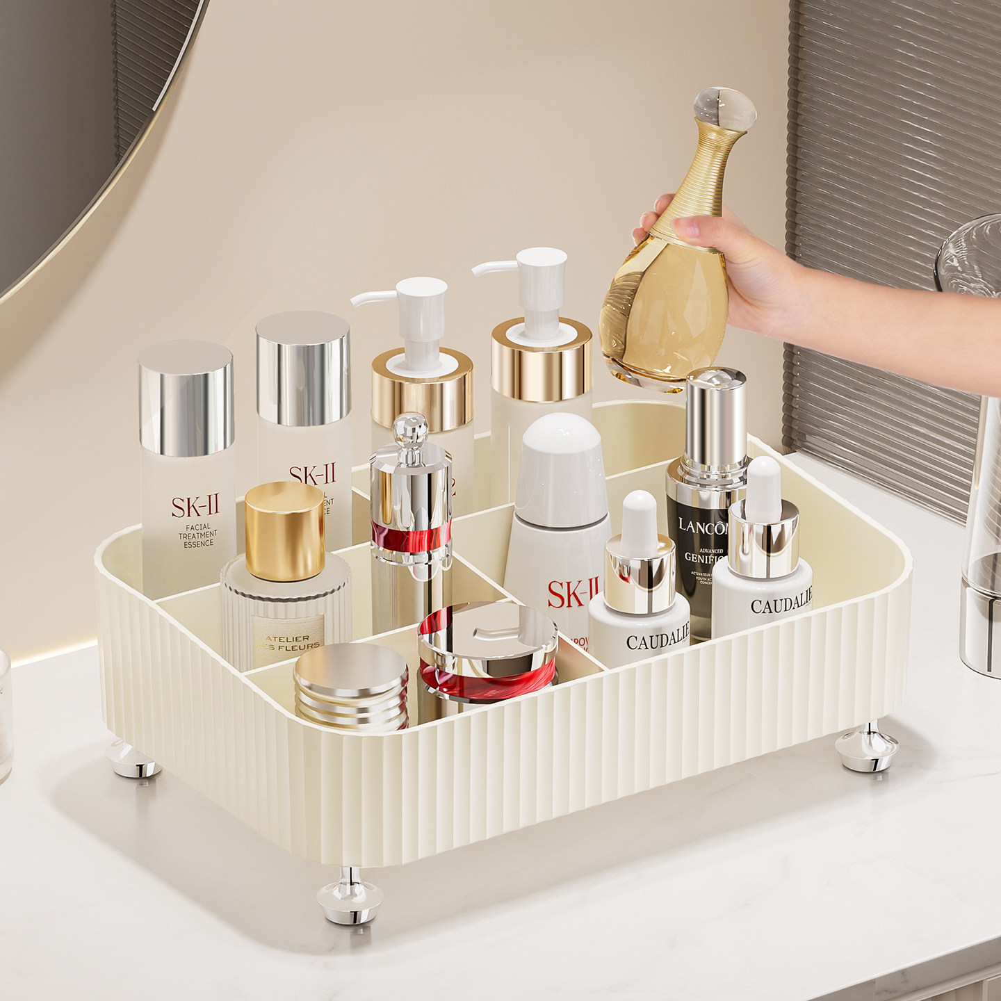 桌面化妆品置物架高级感梳妆台护肤品口红香水分格整理收纳盒台面,收纳整理,化妆品收纳架,淘宝优惠券,粉丝福利购,淘宝优惠卷