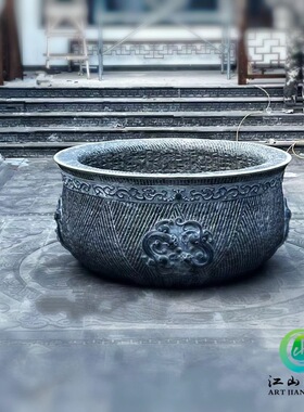 石雕鱼缸花盆石缸庭院门海大缸天然石头水缸青石仿古养鱼池荷花缸