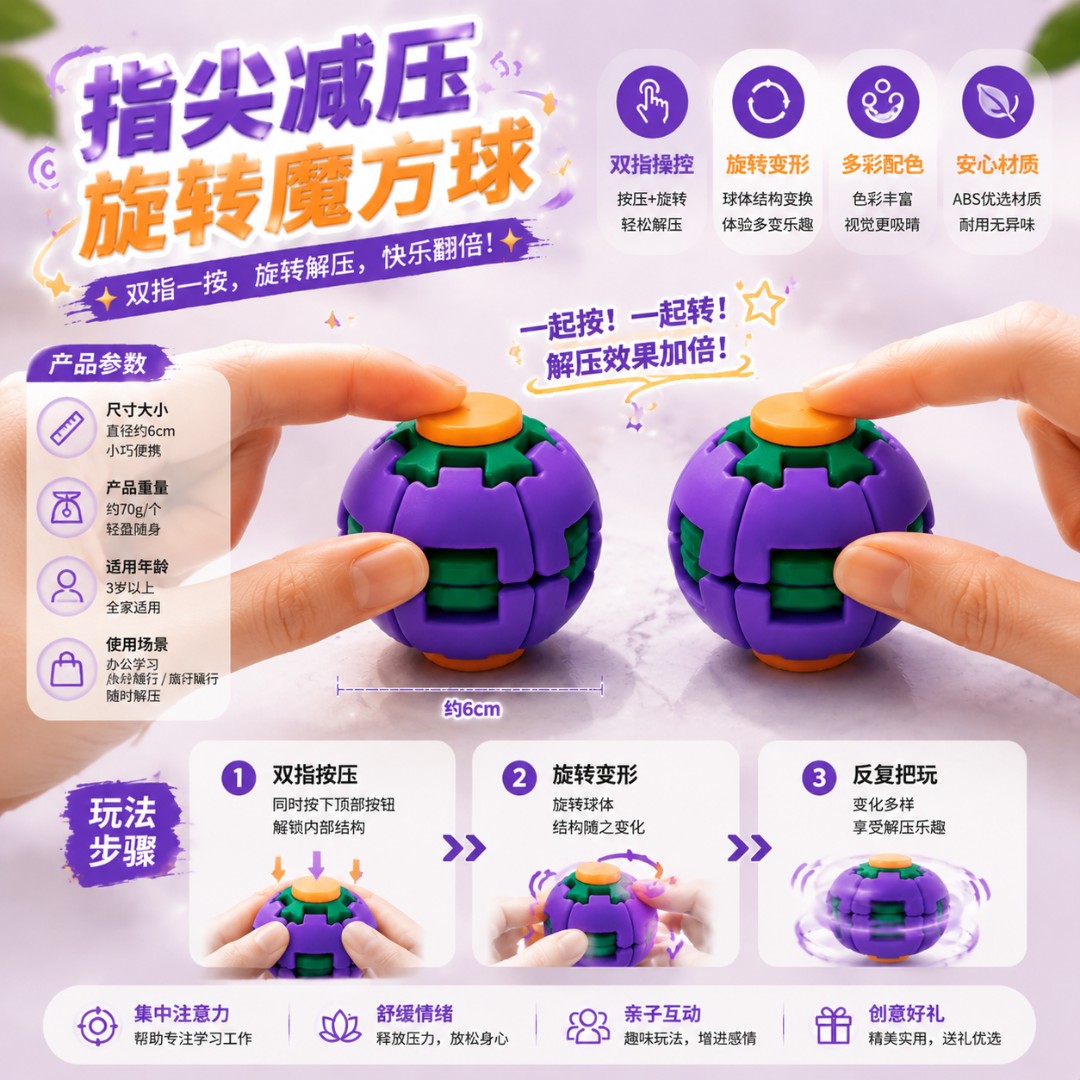 多巴胺3D打印指尖陀螺创意按压旋转球解闷趣味益智玩具办公室解压