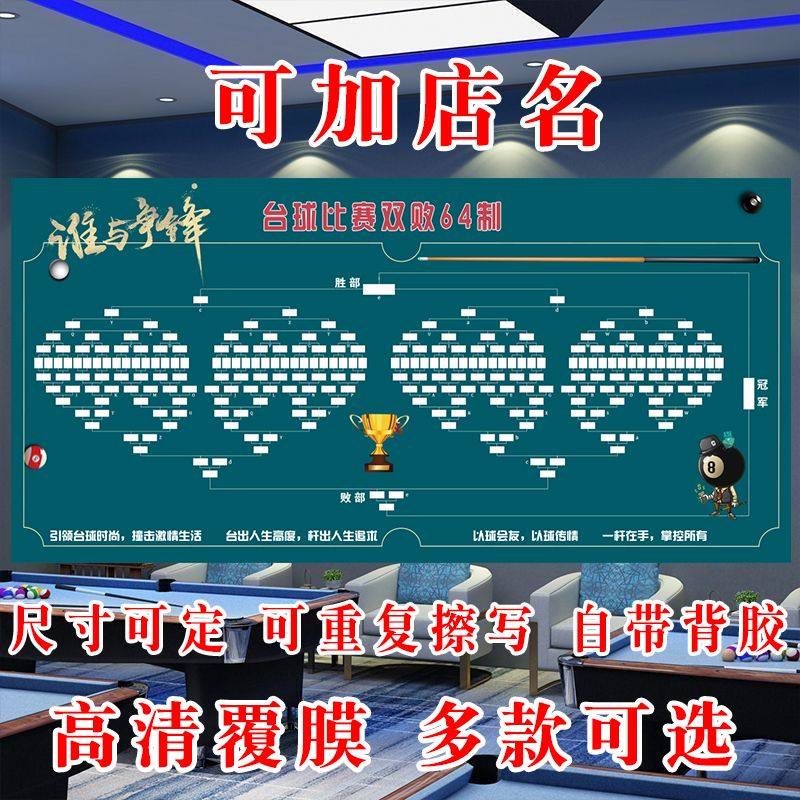 台球比赛晋级表规则表16人32人64人双败单败制桌球室台球贴画框画