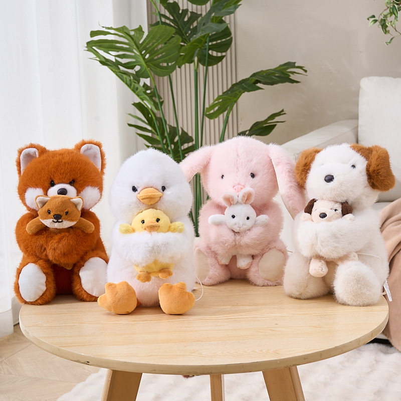 可爱动物母子系列毛绒玩具小兔子小狗卡通玩偶狐狸鸭子儿童礼物公