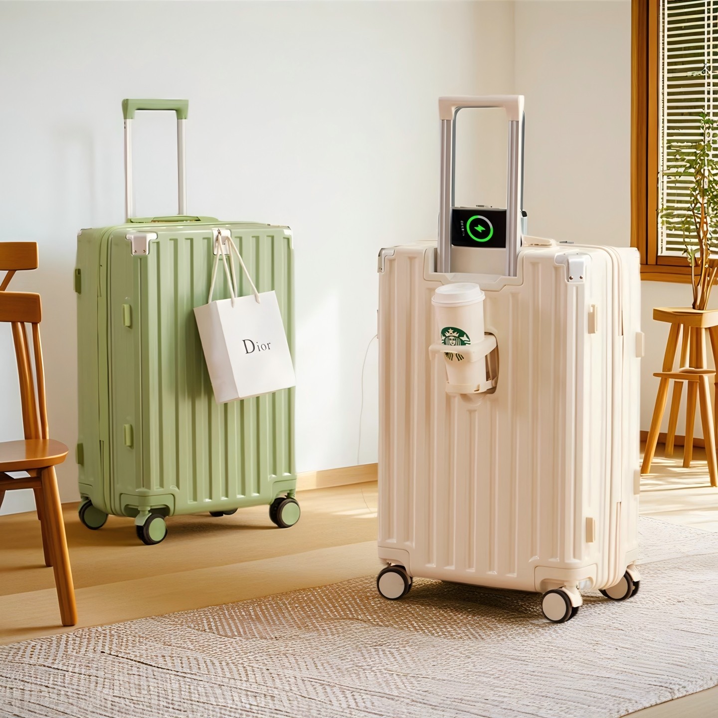 扩展轻音轮多功能防爆拉链行李箱