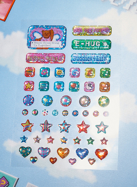 Thence韩国代购 美式复古水晶贴纸手账素材咕卡手机装饰贴ins小众