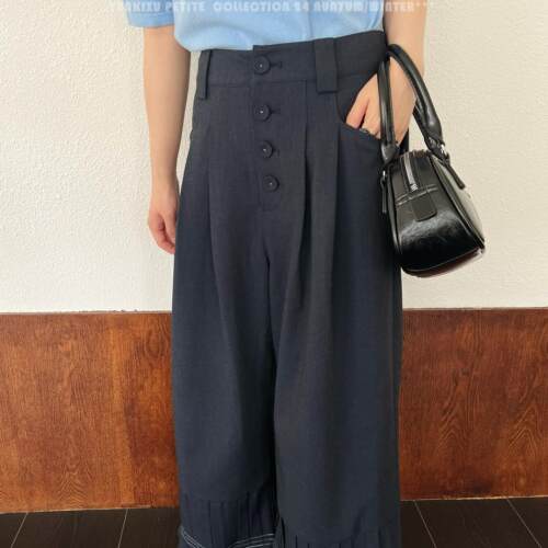 原创设计中腰压褶阔腿直筒裤