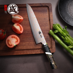 三本盛刺身专用刀日本进口手工锻打三文鱼大马士革钢寿司主厨刀