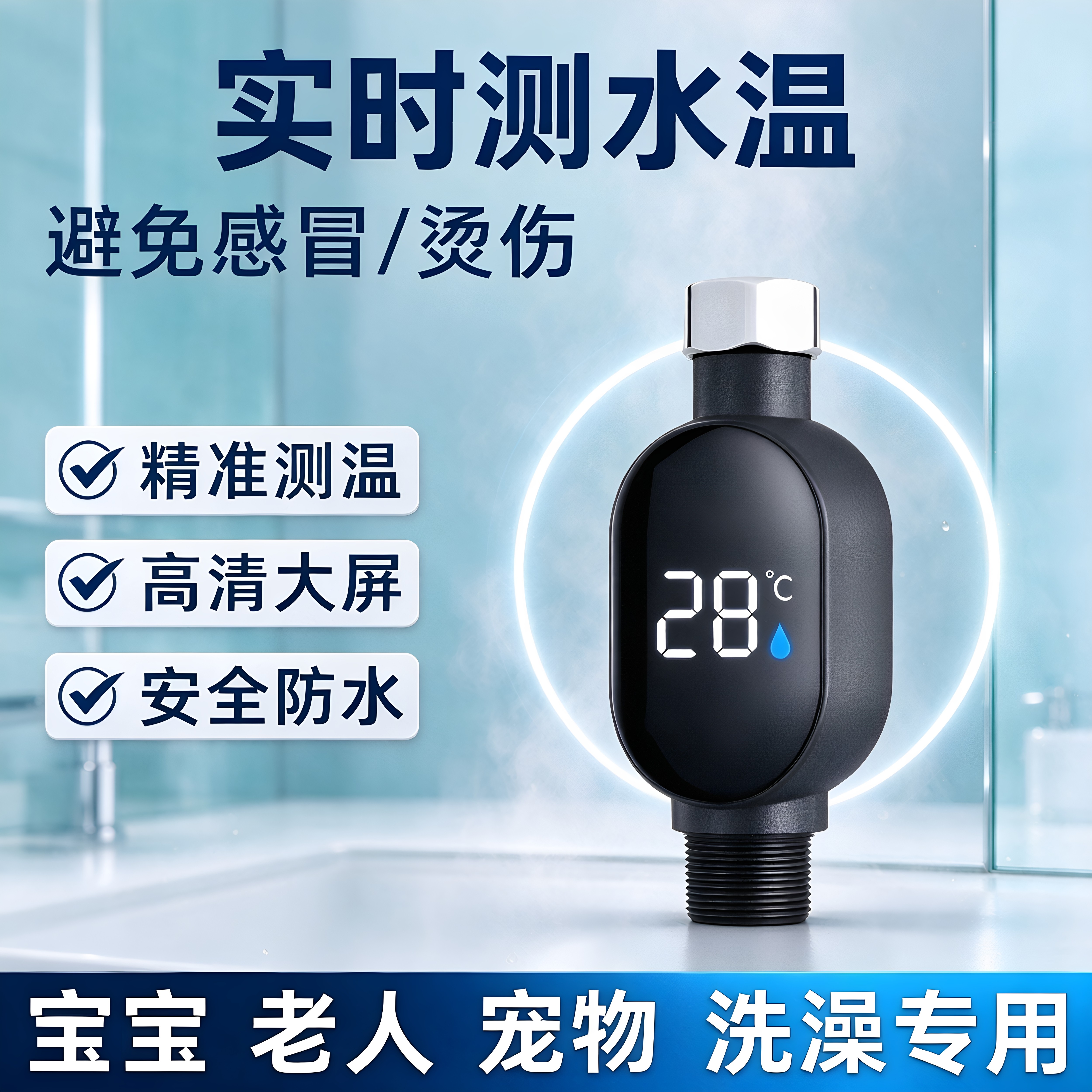 花洒外接LED智能水温计防烫