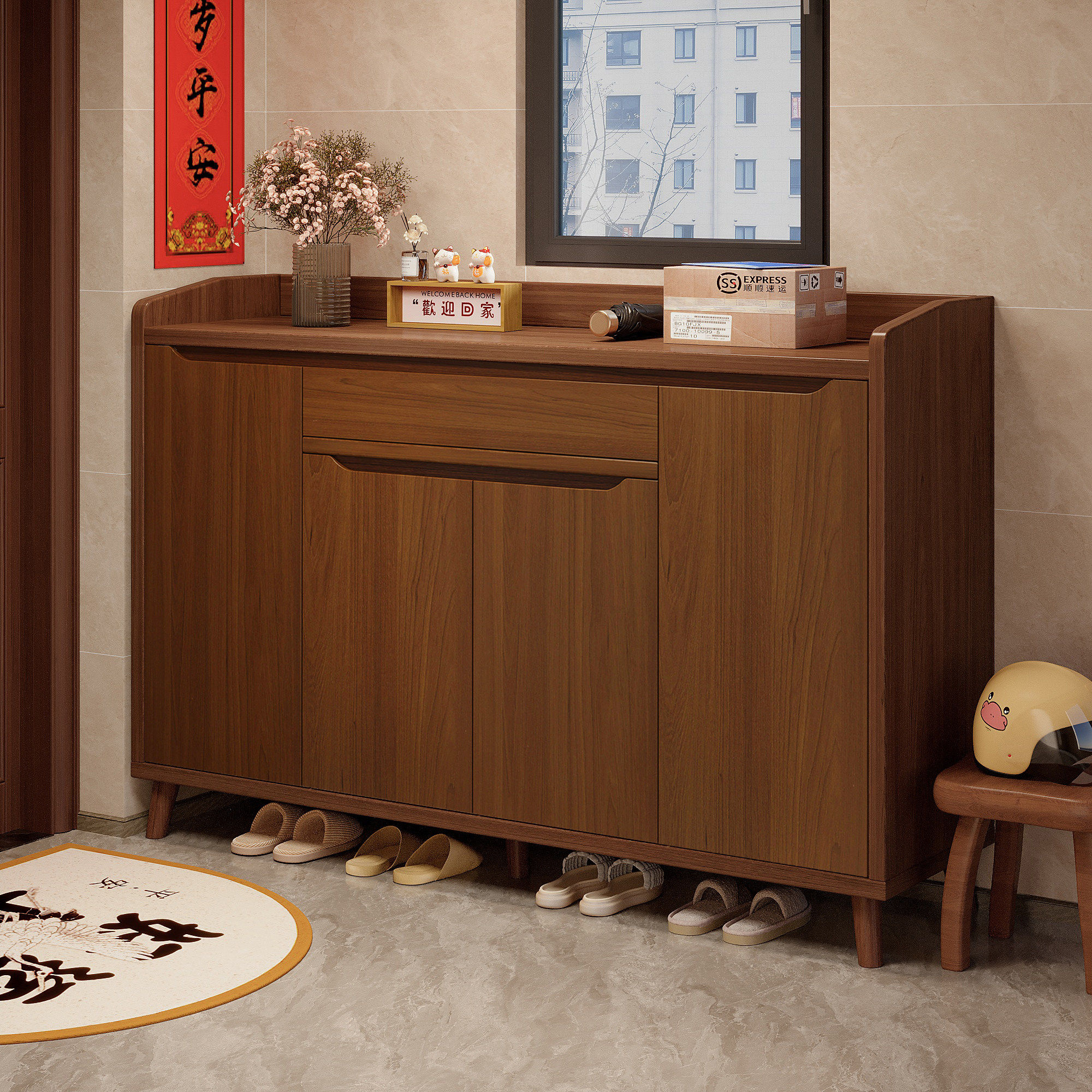 实木鞋柜家用门口楼道外收纳柜一体靠墙2025新款爆款高档走廊鞋架,住宅家具,鞋柜,淘宝优惠券,粉丝福利购,淘宝优惠卷