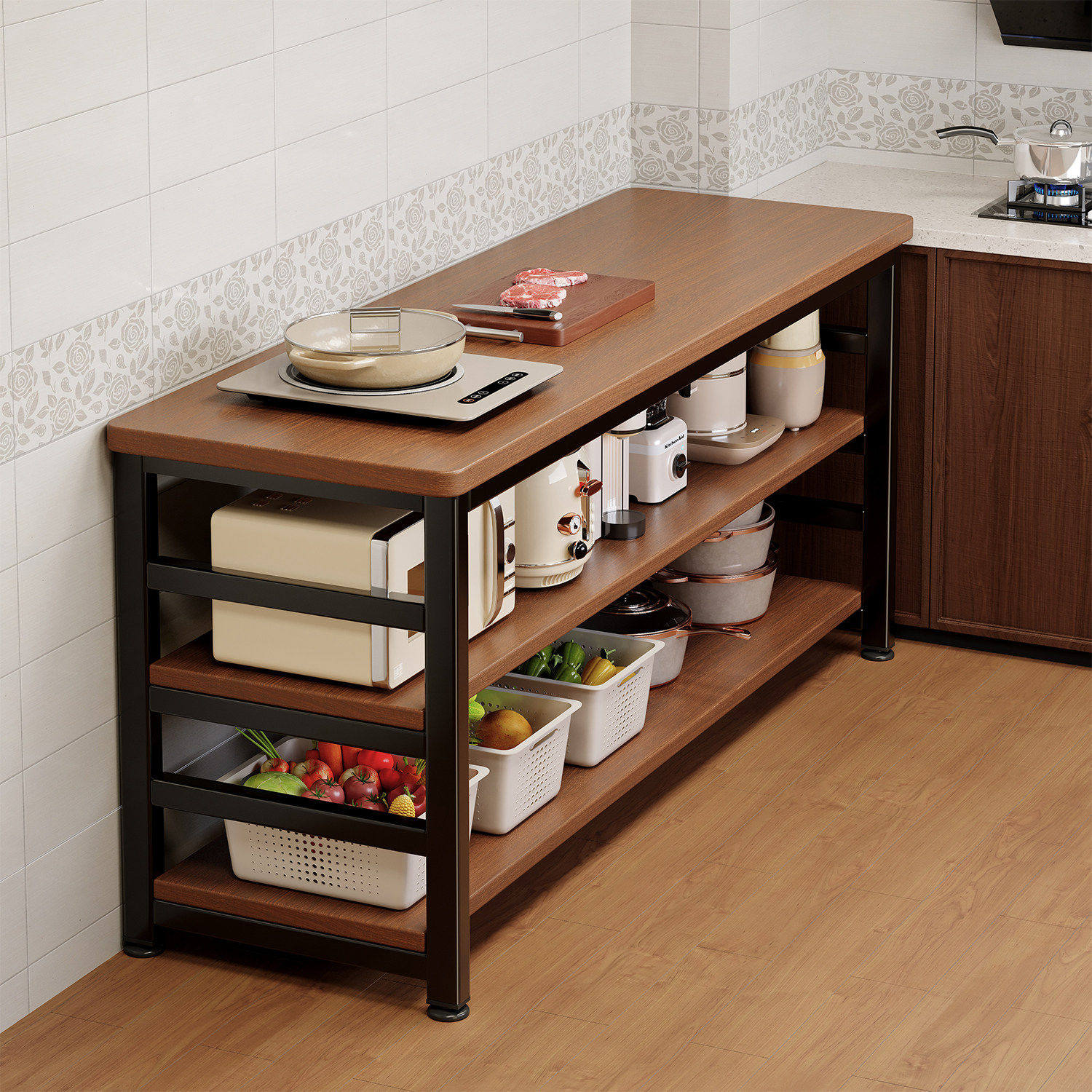 厨房置物架落地多层切菜工作台微波炉收纳架多功能储物餐边柜桌子,厨房/烹饪用具,厨房置物架/置物柜/角架,淘宝优惠券,粉丝福利购,淘宝优惠卷
