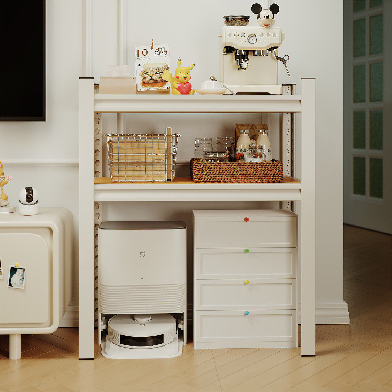 钢骨扫地机器人置物架落地客厅储物收纳展示柜子层高可调货架矮架