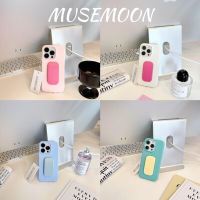 MUSEMOON｜韩风ins简约纯色糖果色软壳多用推拉支架手机壳适用iphone17/16promax苹果151413清新撞色液态硅胶