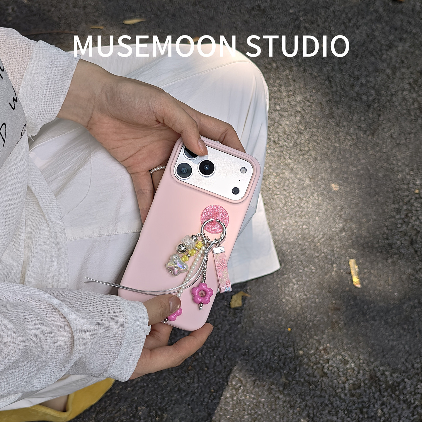 MUSEMOON｜樱花盛开季 软糯粉色樱花粉液态硅胶手机壳治愈ins风摇晃的粉樱挂件适用华为Pura90苹果17/荣耀600