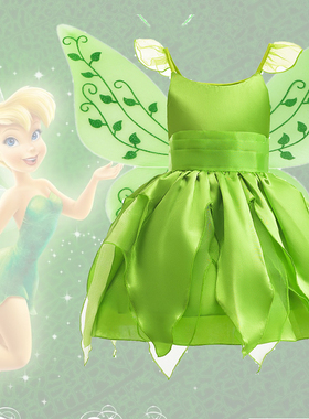 女童花仙子装扮儿童公主Tinker Bell带翅膀六一公主裙绿色小精灵