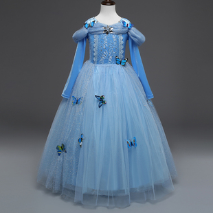 冰雪奇缘长袖灰姑娘爱莎公主裙秋冬新款万圣节礼服艾莎女童连衣裙