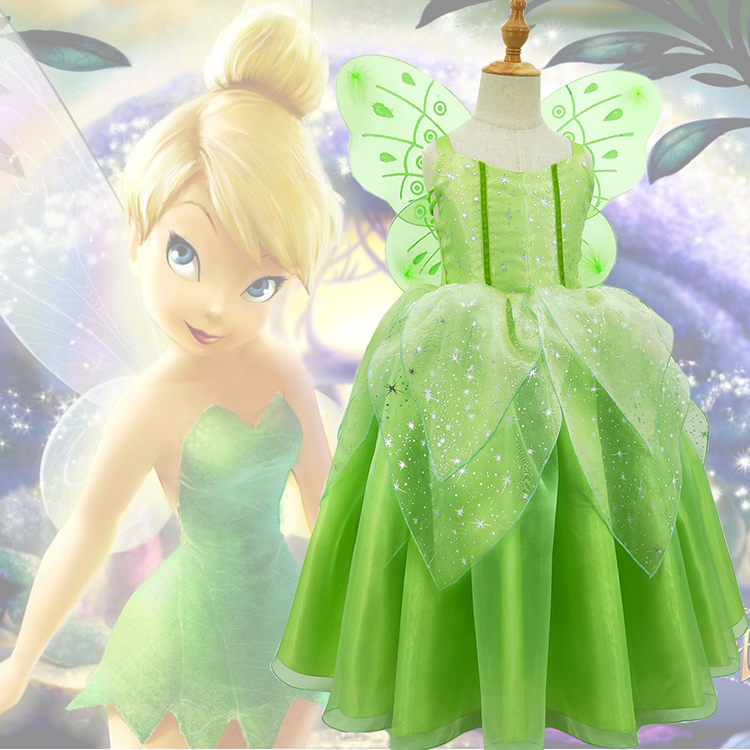 儿童演出礼服女童卡通cos奇妙仙子小叮当仙女裙六一演出公主裙