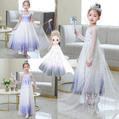 冰雪奇缘2爱莎女童连衣裙夏款 艾莎女王公主裙子白色elsa儿童礼服