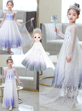 冰雪奇缘2爱莎女童连衣裙夏款艾莎女王公主裙子白色elsa儿童礼服