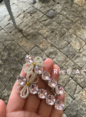 【实拍】精美质感粉色闪钻蝴蝶结发饰~甜美女孩温柔法式鸭嘴夹潮