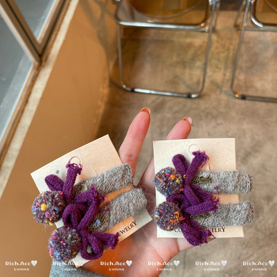 【实拍】绝美紫色球球发夹韩国东大门温柔软糯气质简约少女发饰新