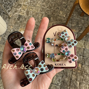 奶油点钻蝴蝶结发夹颜色超美粉蓝甜美发饰 出口韩国品质 实拍