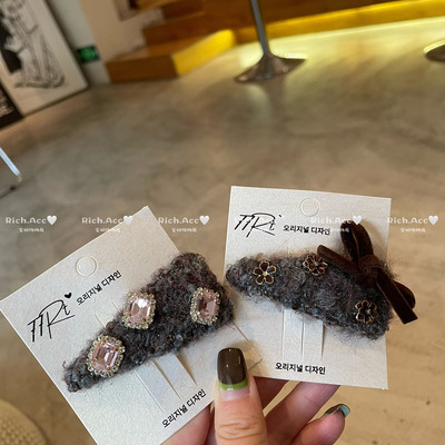 【实拍】精致高级感灰色闪钻蝴蝶结发夹简约秋冬高级感小香风发饰