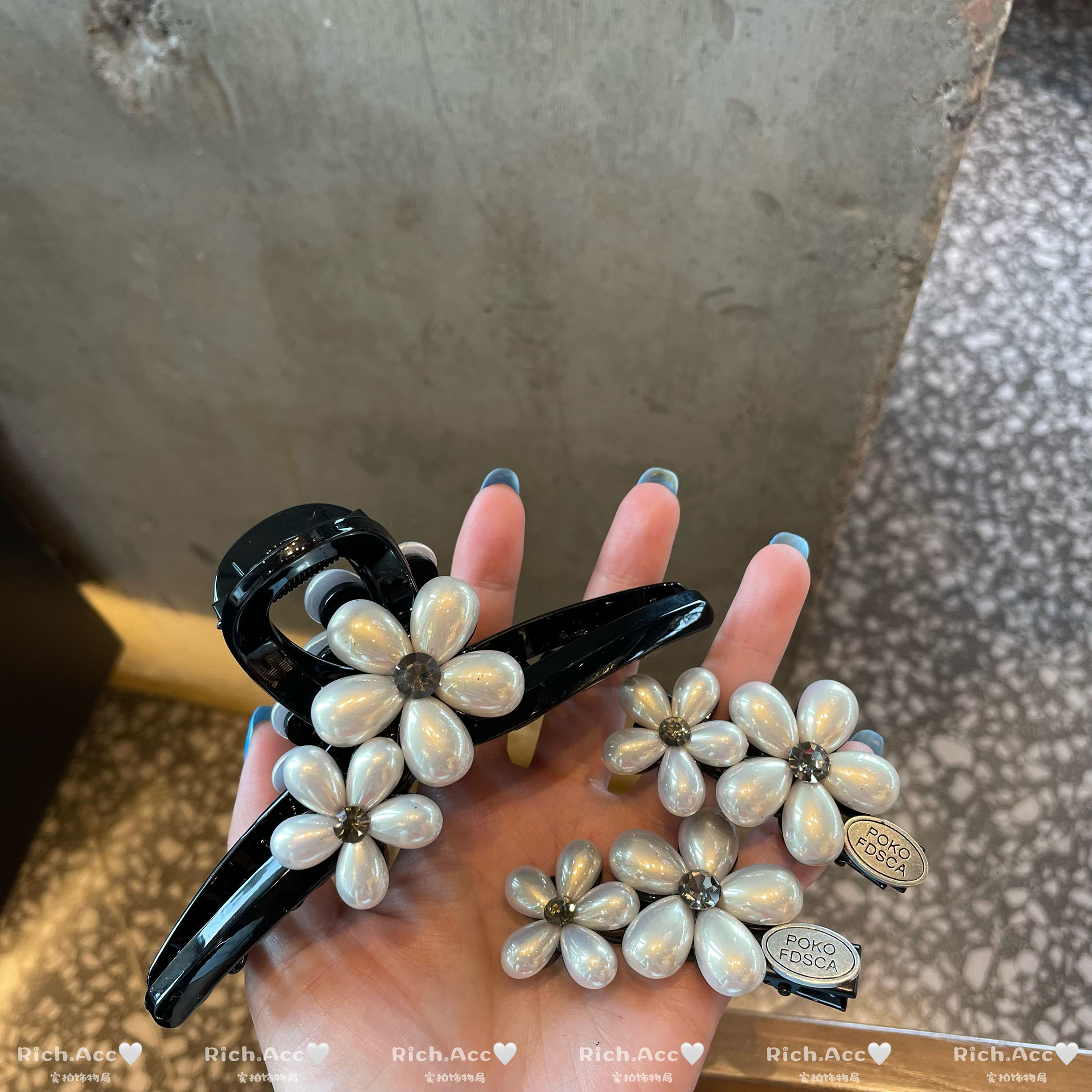 【实拍】精致名媛气质小香风简约仿珍珠花朵发饰百搭通勤发夹发抓