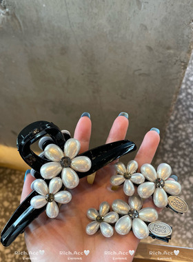 【实拍】精致名媛气质小香风简约仿珍珠花朵发饰百搭通勤发夹发抓