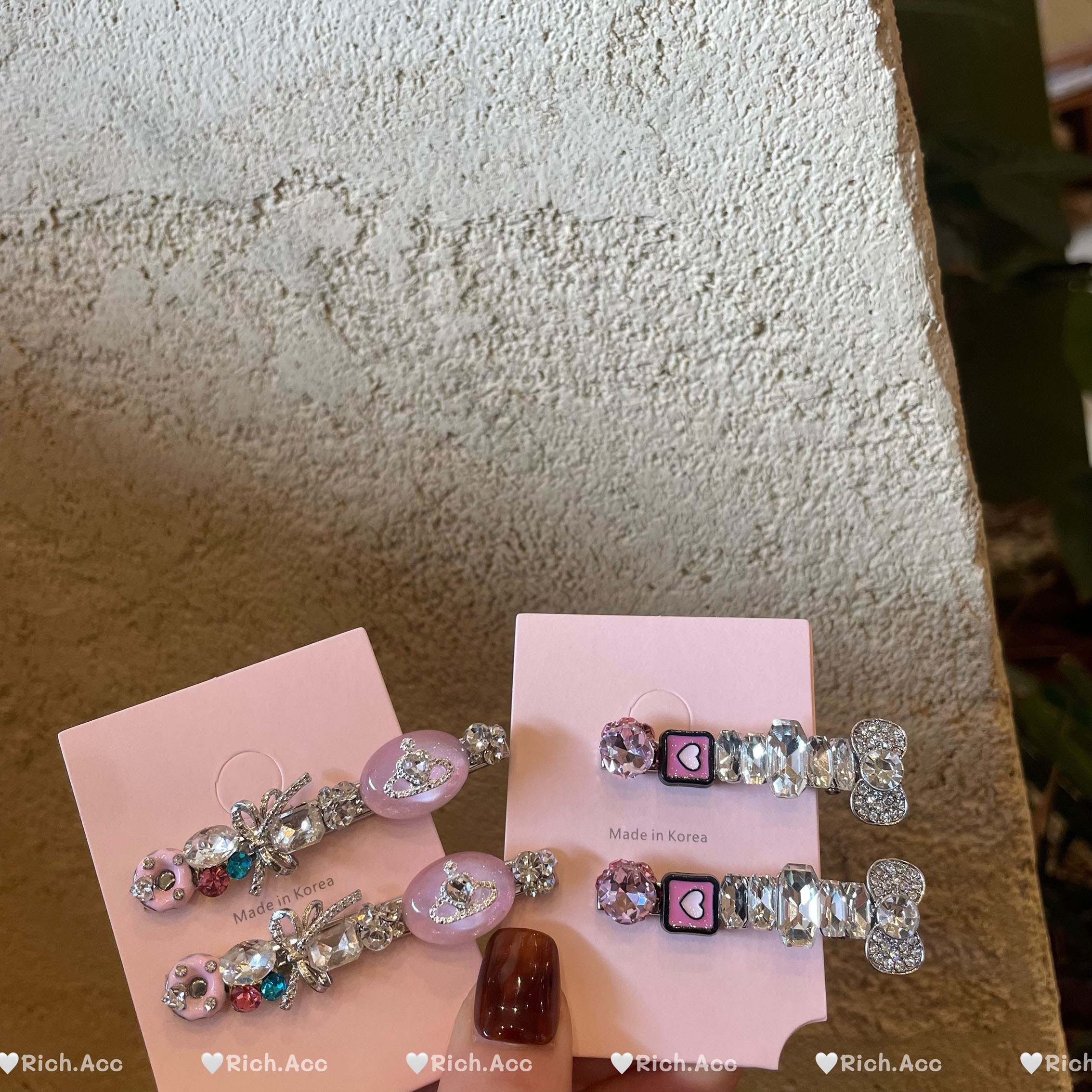 【实拍】甜美樱花粉闪钻蝴蝶结精致土星发夹少女高级感气质边夹新