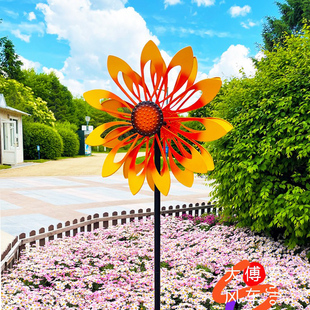 花园庭院铁艺旋转双面彩色风车户外阳台院子造景装饰摆件落地模型