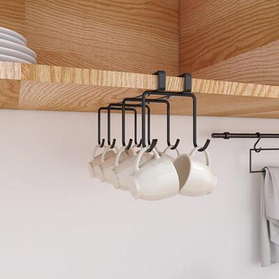 8 Hooks Mug Coffee Cup Under Shelf Metal Hanger Storage Rack