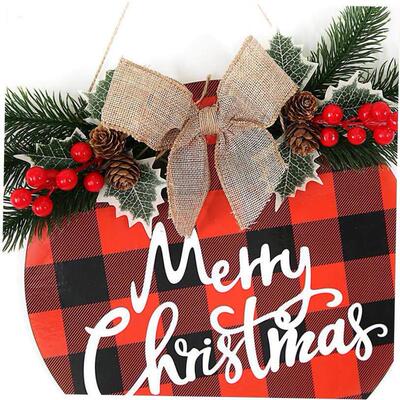 新耶诞节挂牌蝴蝶结门挂装饰品LED灯木质门牌Christmas doorplate