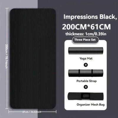 1 thick non-slip black yoga mat - durable NBR rubber, perfec