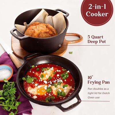 Cast Iron Dutch Oven Deep Pot Skillet Frying Pan Bread