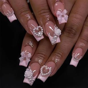 French Nude Pink Tip Ballet Y2k nails Press On Coffin Nails