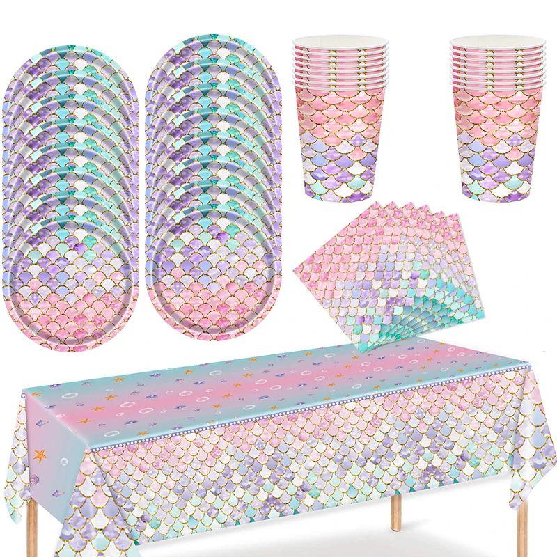 Mermaid Disposable Tableware Set Little Mermaid Paper Plates