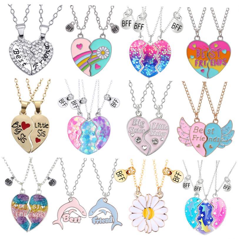 rendy Simple Heart Necklace Sisters Pendant 2/3 Pcs BFF Lett