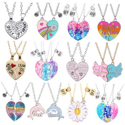 rendy Simple Heart Necklace Sisters Pendant 2/3 Pcs BFF Lett