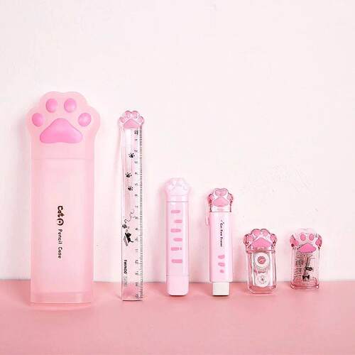 Cat Paw Pencil Case Cute Stationery Set Sharpener Correction