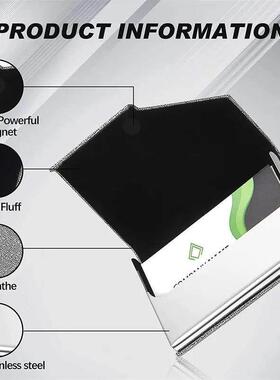 Business Card Holder with Magnetic PU Leather Stainless Stee