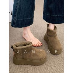 法国Uamtor厚底雪地靴女2025冬季加绒加厚增高面包鞋保暖桑坡棉鞋