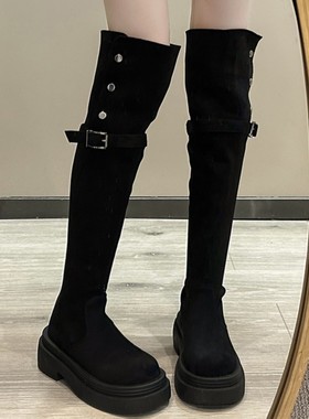 guidi fame真皮厚底长靴女2025新款秋冬弹力瘦瘦骑士靴过膝高筒靴