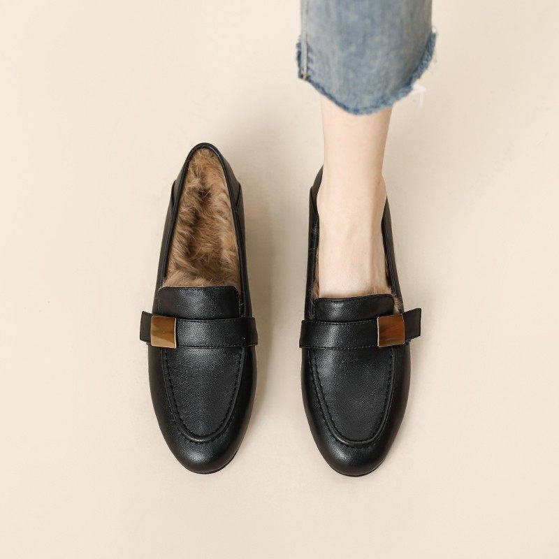 意大利复古金扣乐福鞋 2025春季新款真皮方头女鞋 加绒平底小皮鞋,女鞋,婚鞋,淘宝优惠券,粉丝福利购,淘宝优惠卷