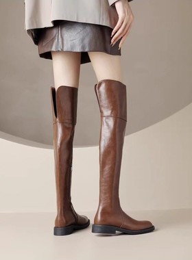 guidi fame过膝长靴女2025秋冬新款圆头骑士靴加绒真皮平底高筒靴