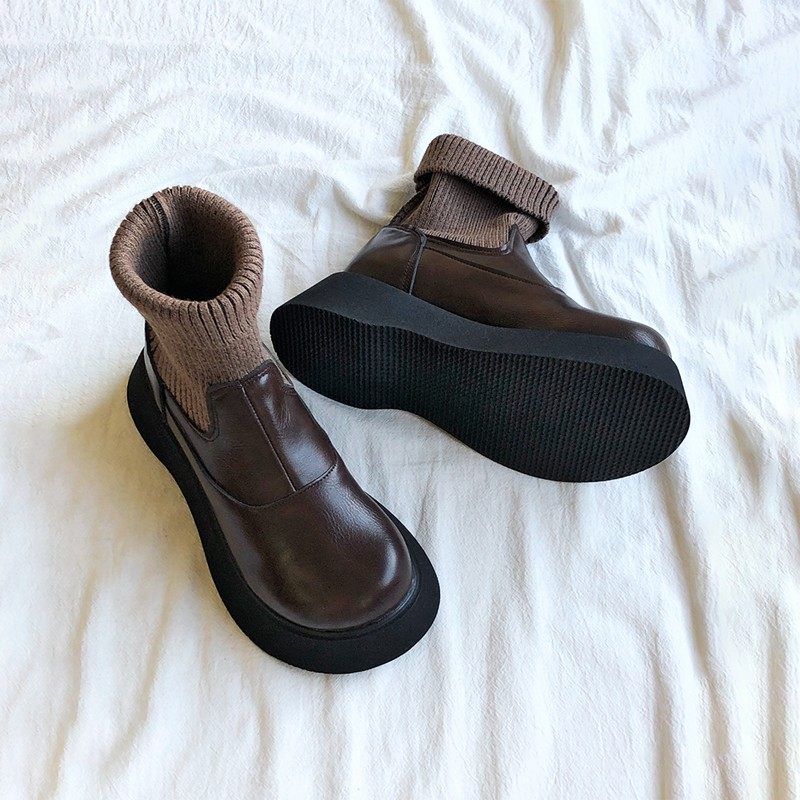 香港厚底加绒马丁靴女冬季2025年新款大头短靴弹力袜靴保暖二棉鞋,女鞋,马丁靴,淘宝优惠券,粉丝福利购,淘宝优惠卷