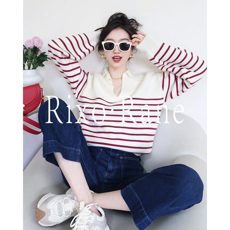 法国Rixo Rane法式复古⭐高级感条纹针织衫女秋冬宽松内搭v领毛衣,女装/女士精品,大码内搭,淘宝优惠券,粉丝福利购,淘宝优惠卷
