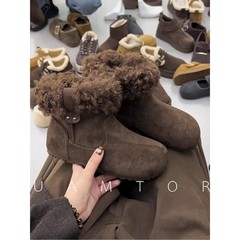 法国Uamtor洋气勃肯小短靴女2025冬季皮毛一体加绒保暖雪地棉冬天