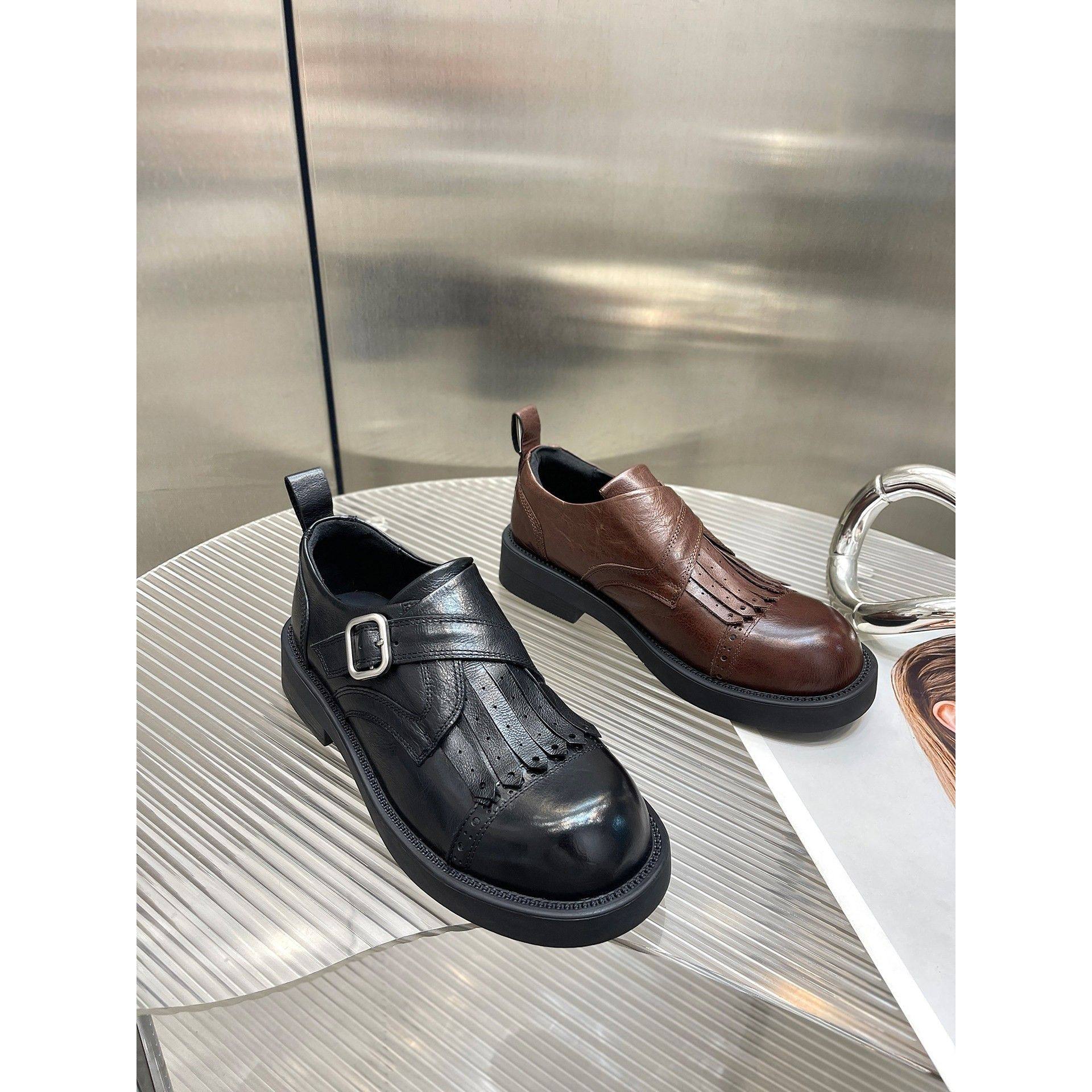 覆古小皮鞋女2025秋季新款真皮流苏平底百搭乐福鞋欧货一脚蹬单鞋,女鞋,深口单鞋,淘宝优惠券,粉丝福利购,淘宝优惠卷