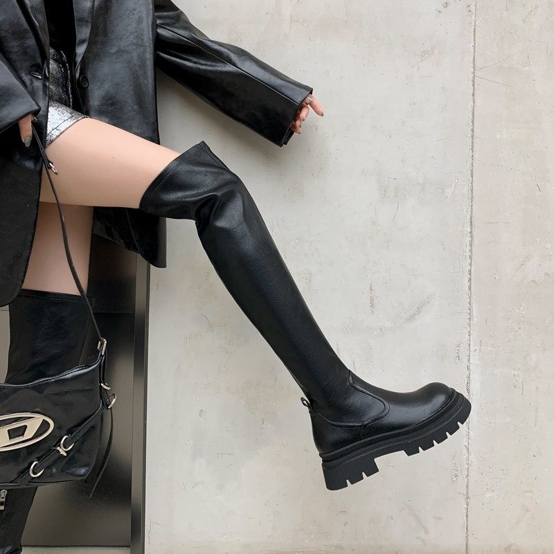 巨显腿长~Corso Venezia真皮圆头过膝长筒靴女覆古厚底粗跟骑士靴,女鞋,骑士靴,淘宝优惠券,粉丝福利购,淘宝优惠卷